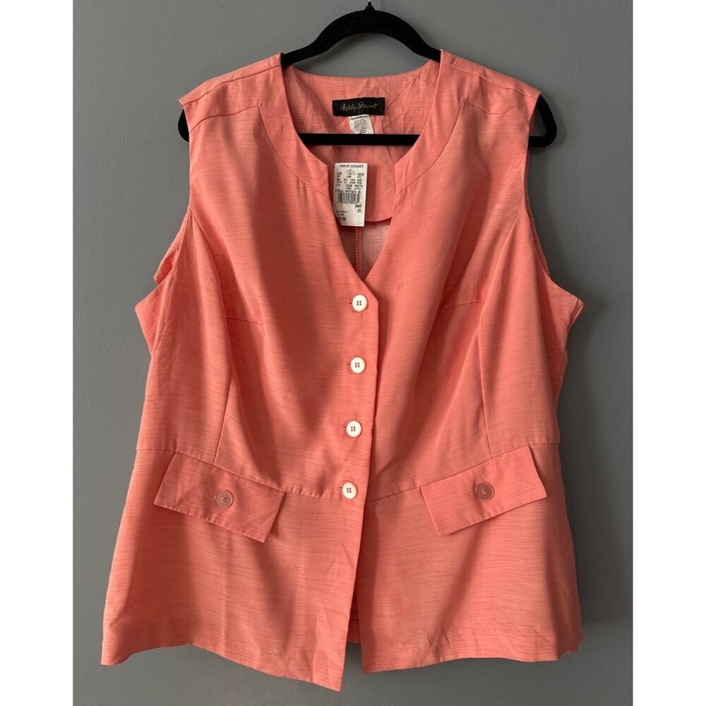 Ashley Stewart Coral Pink Sleeveless Button Vest
